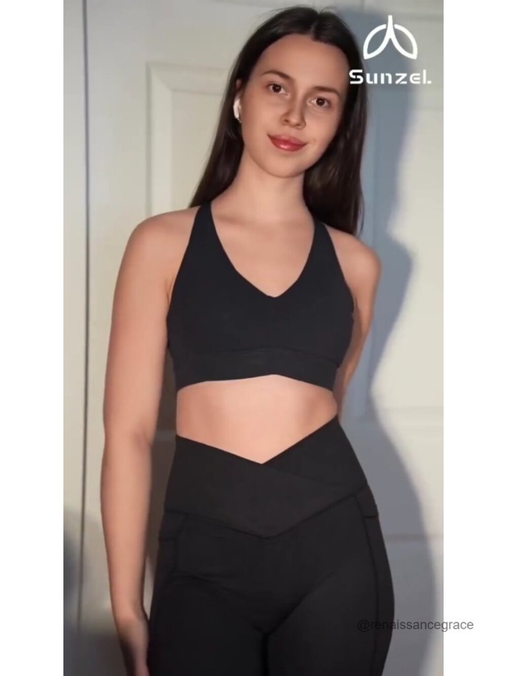 Sunzel No Front Seam Crossover Waist Workout Leggings with Pockets High Rise - Picture 6 of 6